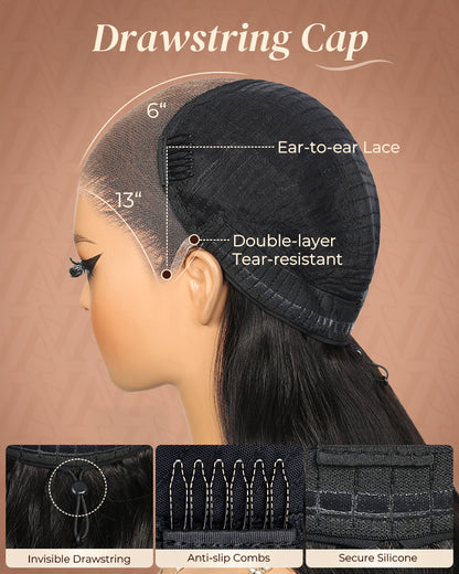 Pure-Luxe™ Dark Brown Colored Water Wave Pre-Cut 13x6 Lace Ultra-Dense Glueless Human Hair Wig