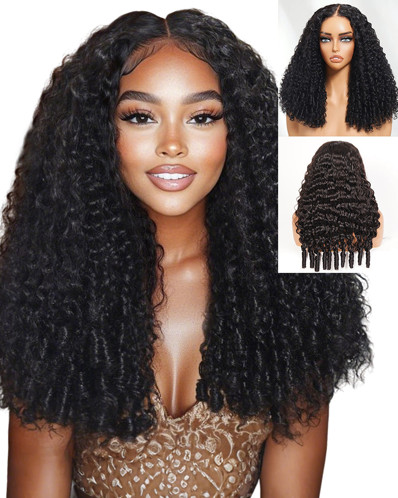 Arabella 13x6 Three-Go™ Glueless Wig Water Wave With Finger Coil Ends Natural Black With Drawstring
