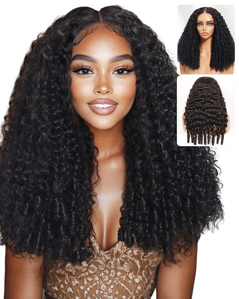 Arabella 13x6 Three-Go™ Glueless Wig Water Wave With Finger Coil Ends Natural Black With Drawstring