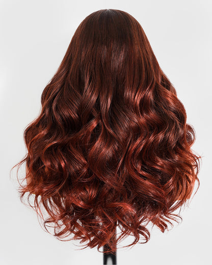Pure-Luxe™ Airtouch Balayage Highlights Burgundy Ombre Color Blowout In Wavy Pre-Cut 13x6 Lace Ultra-Dense Glueless Human Hair Wig