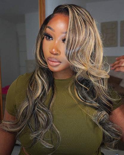 Arabella 13x6 Three-Go™ Ombre Platinum Blonde Balayage Highlights Glueless Wig Loose Body Wave With Drawstring