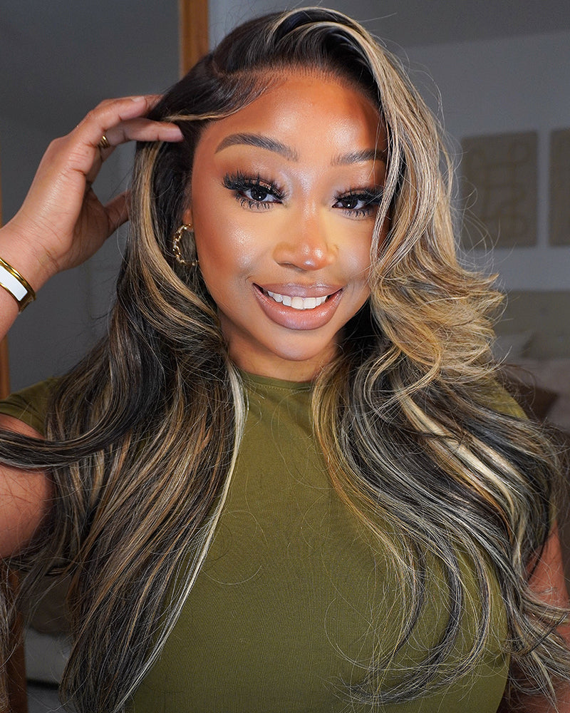 Arabella 13x6 Three-Go™ Ombre Platinum Blonde Balayage Highlights Glueless Wig Loose Body Wave With Drawstring