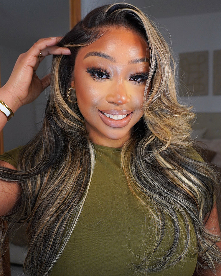 Arabella 13x6 Three-Go™ Ombre Platinum Blonde Balayage Highlights Glueless Wig Loose Body Wave With Drawstring