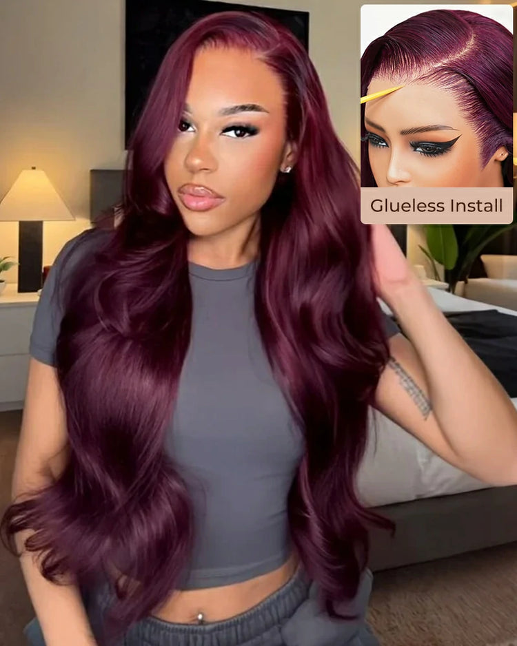 Arabella 13x6 Three-Go™ Dark Plum Glueless Wig Body Wave With Drawstring 100% Human Hair Wig