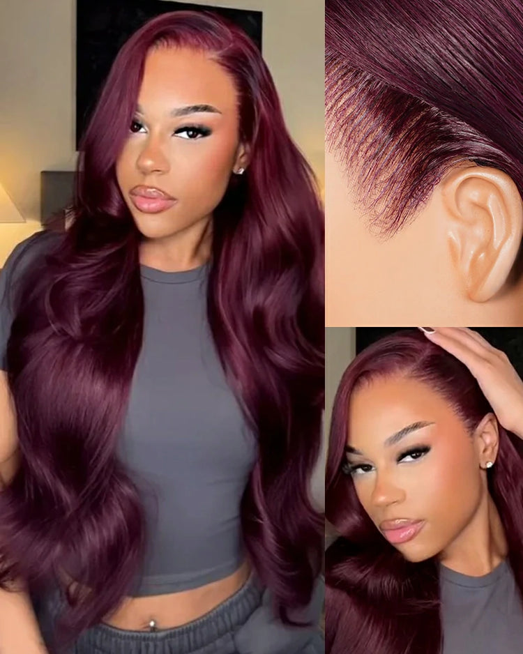 Arabella 13x6 Three-Go™ Dark Plum Glueless Wig Body Wave With Drawstring 100% Human Hair Wig