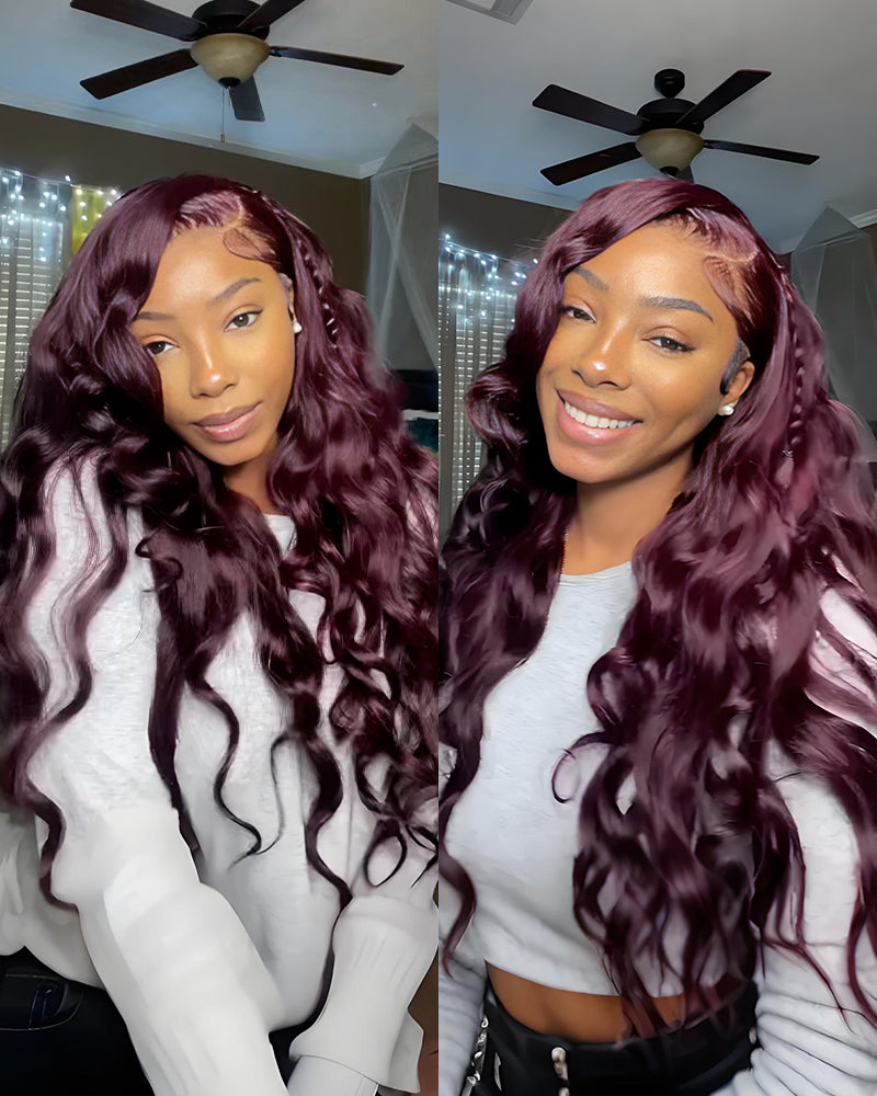 Arabella 13x6 Three-Go™ Dark Plum Glueless Wig Body Wave With Drawstring 100% Human Hair Wig