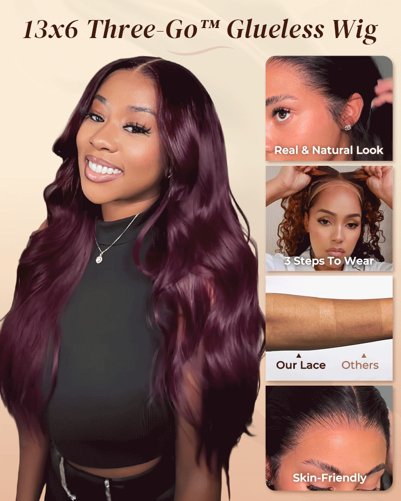 Arabella 13x6 Three-Go™ Dark Plum Glueless Wig Body Wave With Drawstring 100% Human Hair Wig