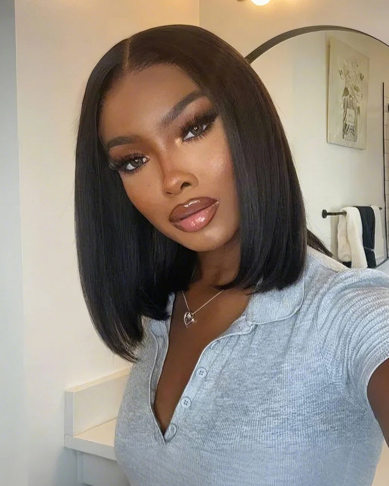 Arabella 6x5/13x4 Lace Glueless Straight Bob Wig Pre-cut Lace Natural Black Beginner Friendly