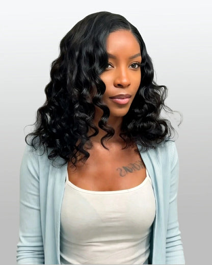 Arabella 6x5/13x4 Lace Glueless Loose Deep Wave Bob Wig Pre-cut Lace Natural Black Beginner Friendly