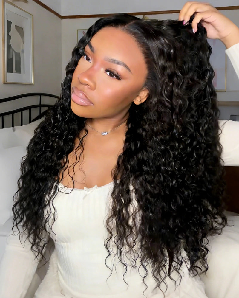 【$299 = 2 WIGS】Arabella 13x6 Three-Go™ Glueless Wig Water Wave With Drawstring Natural Black 100% Human Hair Wig