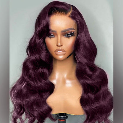 30&quot; 13x4 Lace Front New Arrival Dark Purple Plum Color Wigs Straight/Body Wave Wigs Human Hair Wigs Preplucked