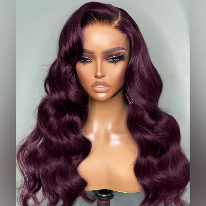 {SALE}:New Arrival Dark Purple Plum Color Wigs Body Wave 13x4 Transparent Lace Human Hair Wigs