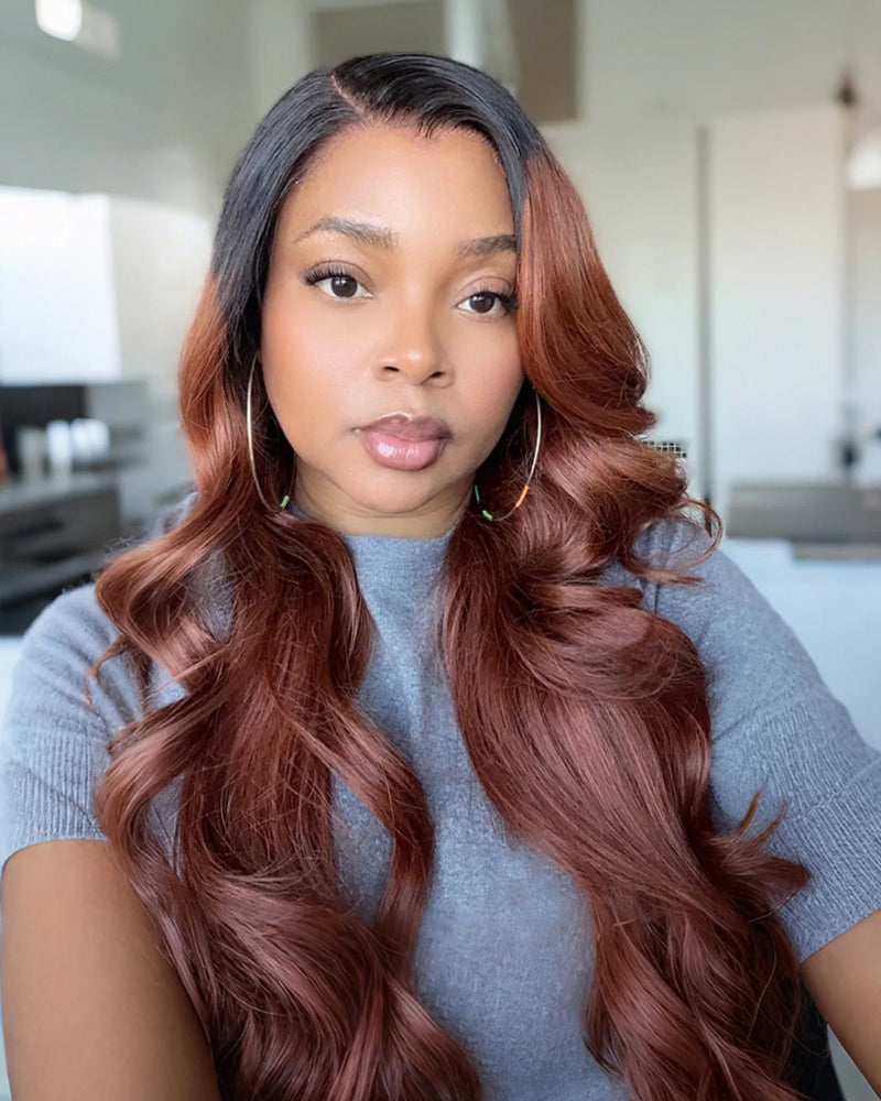 Ombre Cinnamon Brown Colored Loose Body Wave Glueless Pre-Cut 6x5 Lace Human Hair Wig