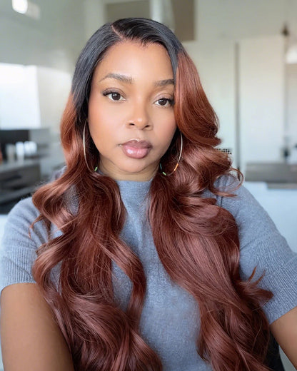 Ombre Cinnamon Brown Colored Loose Body Wave Glueless Pre-Cut 6x5 Lace Human Hair Wig