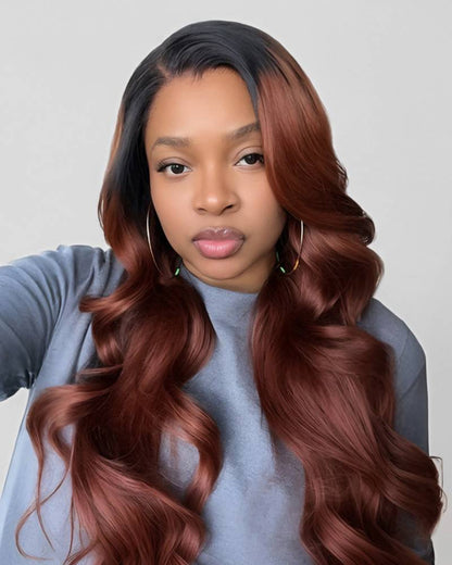 Ombre Cinnamon Brown Colored Loose Body Wave Glueless Pre-Cut 6x5 Lace Human Hair Wig