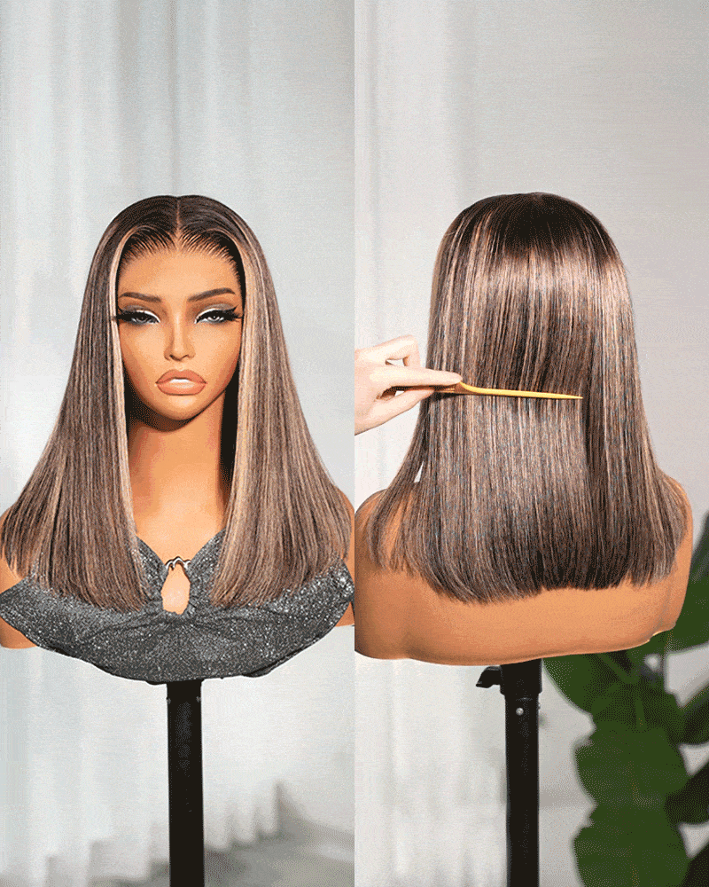 Arabella 13x6 Three-Go™ 250% Density Ombre Platinum Blonde Balayage Highlights Glueless Wig Straight Bob Wig  With Drawstring