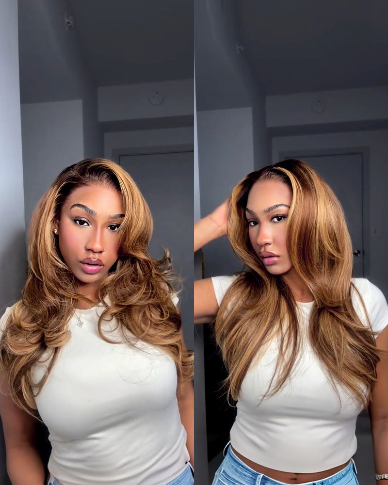$100-$50 | Arabella 13x6 Three-Go™ Ombre Highlight Honey Blonde Glueless Wig Body Wave With Drawstring 100% Human Hair Wig