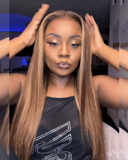 【VIP Offer】Arabella 13x6 Three-Go™ Ombre Highlight Honey Blonde Glueless Wig Silky Straight With Drawstring 100% Human Hair Wig