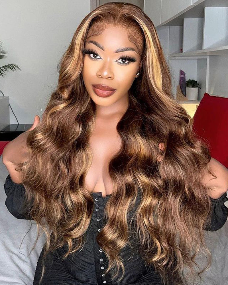 【Bogo Sale】13x4 Lace Front Honey Blonde Piano Highlights Body Wave Human Hair Wigs
