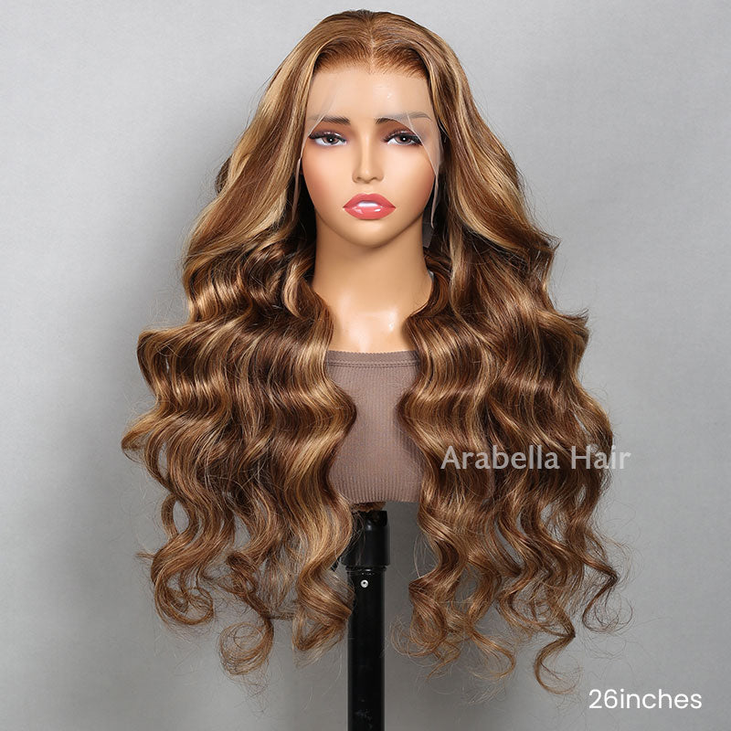 Honey Blonde Piano Highlight Color Glueless Pre-cut 6x5 Lace Body Wave Human Hair Wigs