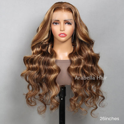 Honey Blonde Piano Highlight Color Glueless Pre-cut 6x5 Lace Body Wave Human Hair Wigs