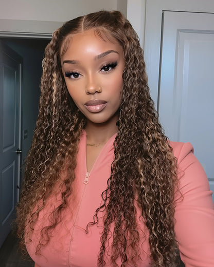 Piano Highlight Color Water Wave Curly 13x4/6x5 Lace Human Hair Wig Free Parting