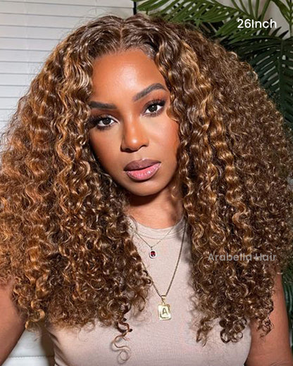Piano Highlight Color Water Wave Curly 13x4/6x5 Lace Human Hair Wig Free Parting