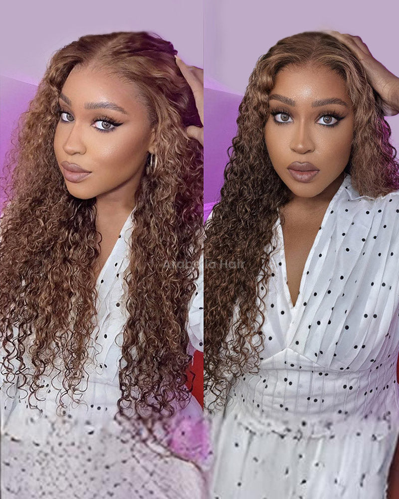 Piano Highlight Color Water Wave Curly 13x4/6x5 Lace Human Hair Wig Free Parting