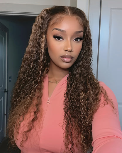 Piano Highlight Color Water Wave Curly 13x4/6x5 Lace Human Hair Wig Free Parting