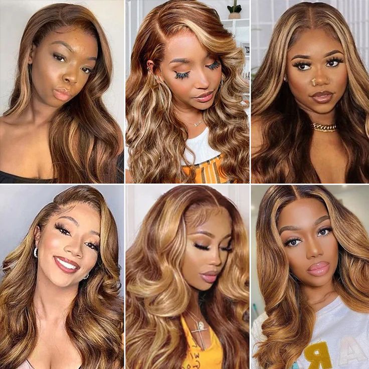22&quot; 13x4 Lace Front Piano Highlight Colored Body Wave Human Hair Wig Free Part