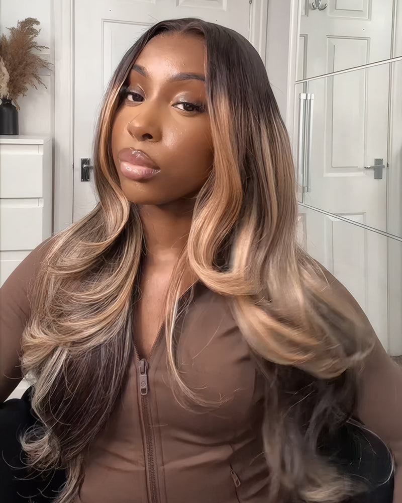 Ombre Platinum Blonde Balayage Highlights Color Loose Body Wave Pre-Cut 6x5 Glueless Lace Human Hair Wigs