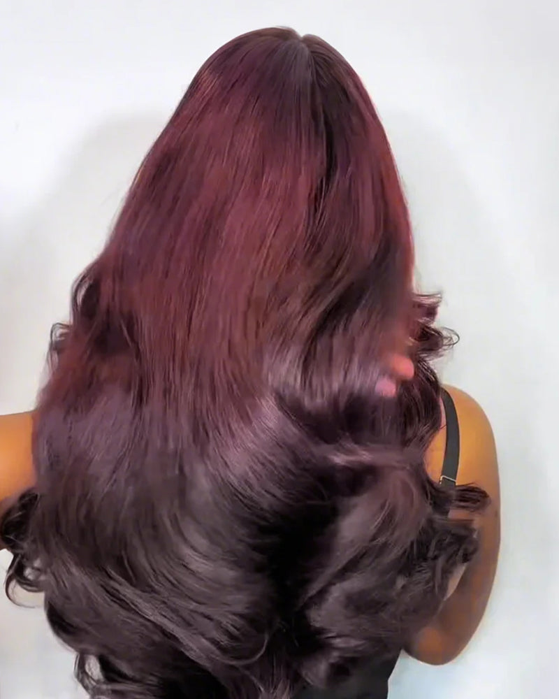 Ombre Plum Color Loose Body Wave Glueless 6x5 Pre-Cut Lace Human Hair Wig