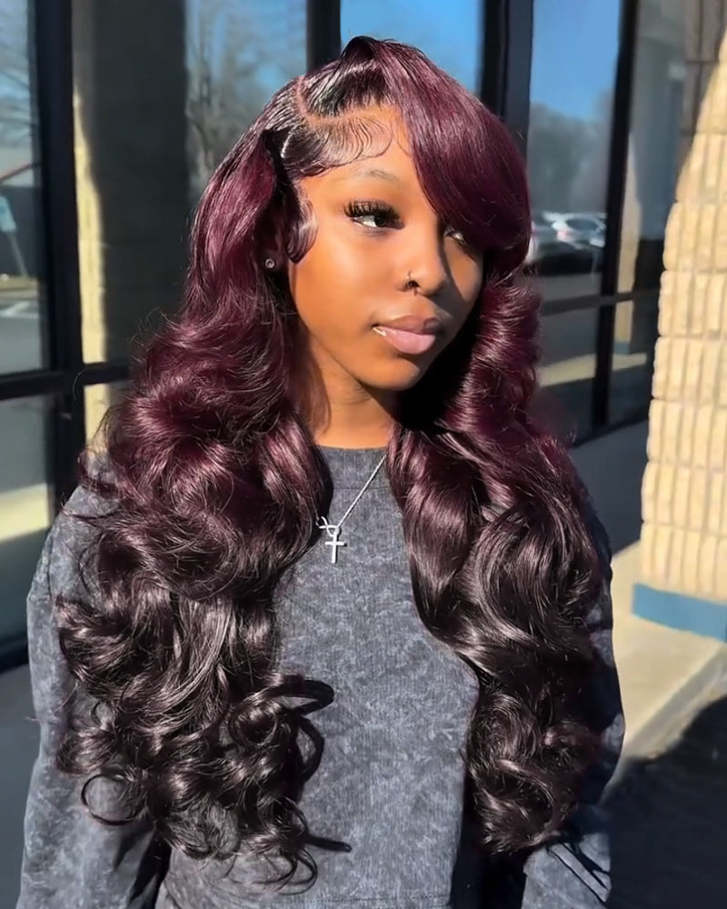 Ombre Plum Color Loose Body Wave Glueless 6x5 Pre-Cut Lace Human Hair Wig