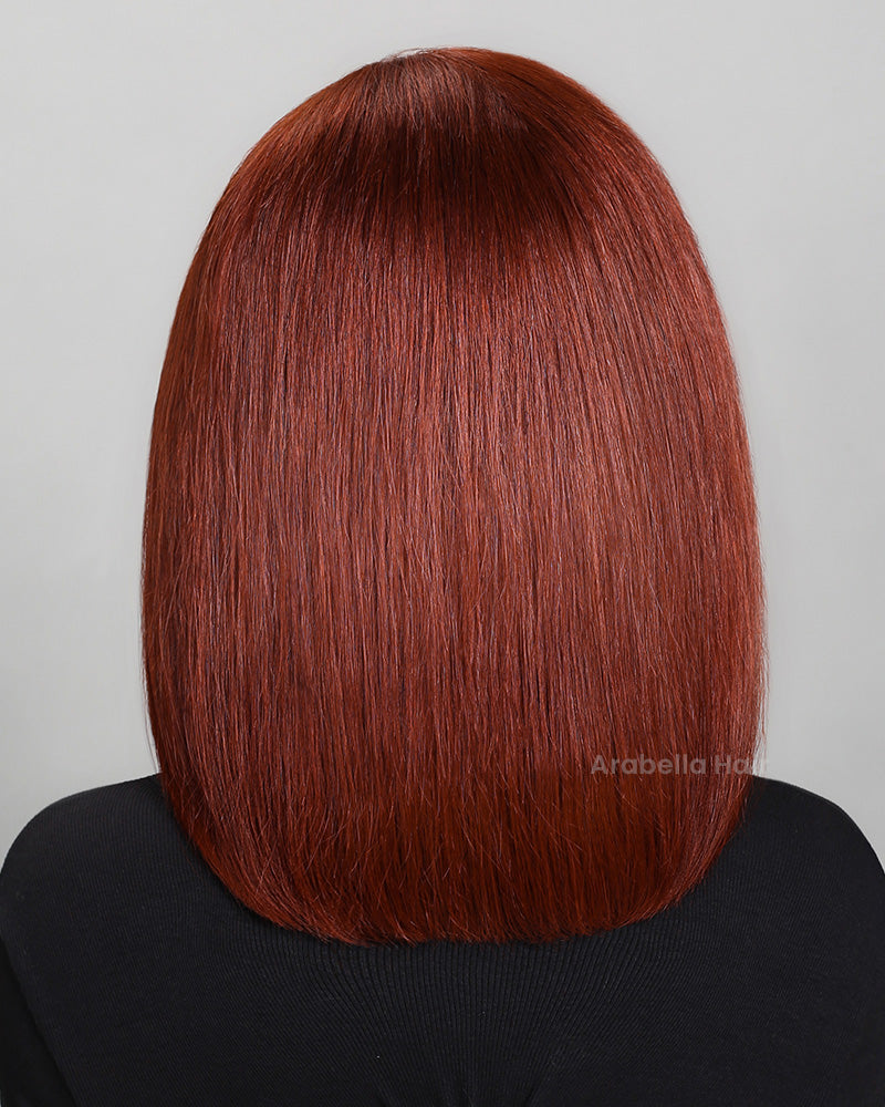 【Bogo Sale】Reddish Brown Color Short Bob Straight Wig 6-inch Deep Lace Glueless Human Hair Wig