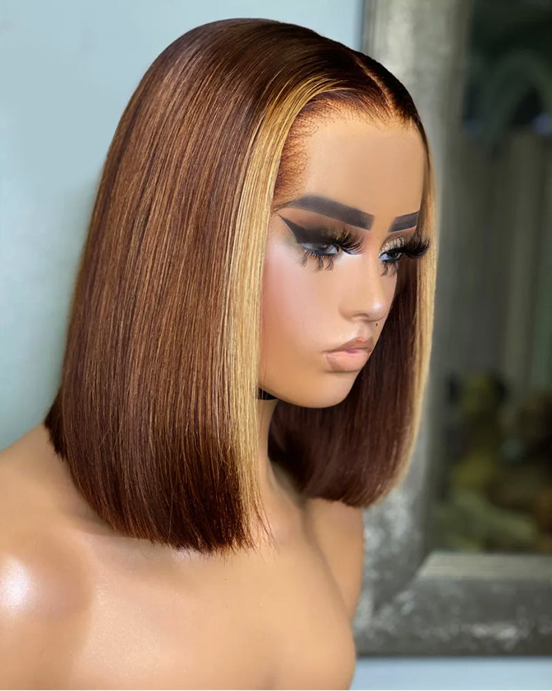 【Bogo Sale】Money Piece Highlight Colored Body Wave Bob Style Glueless 6x5 Pre-Cut Lace Human Hair Wigs