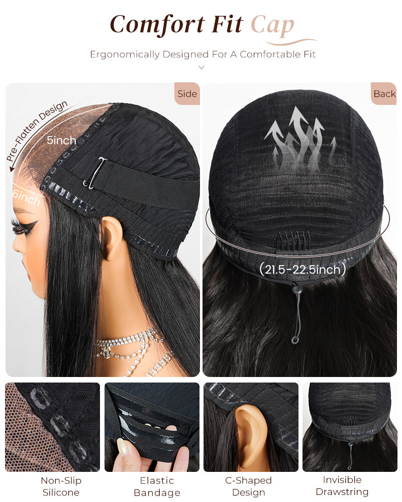 6x5 glueless lace wig with breathable cap and invisible drawstring for a secure, natural fit
