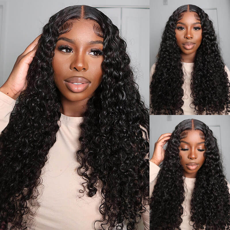 Glueless Jerry Curly Wave 4x4/5x5 Lace Closure Natural Black Human Hair Wig