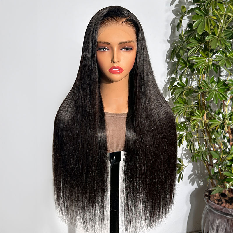 360 Lace Frontal Natural Black Long Straight Wig Free Part Ponytail Style Human Hair Wig -Arabella Hair