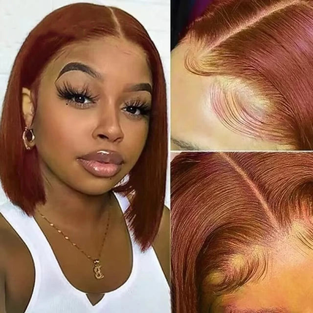 Double Drown 6-Inch Deep Pre-Cut Glueless Lace Straight Bob Wig Wear&amp;Go Pre-plucked 3D Cap Mini Knots Natural Black Virgin Human Hair Wig
