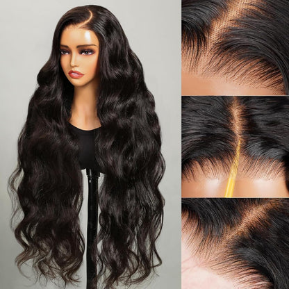 30&quot; Glusless 6x5 Pre-cut Lace Closure Straight/Body Wave Easy-Wear Natural Black Human Hair Wigs Beginner-Friendly with C-Part Design