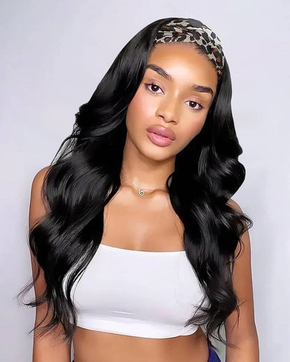 Headband Body Wave Natural Black Glueless Human Hair Wig