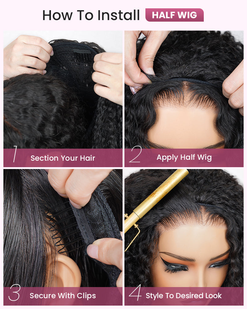 3 In 1 Half Wig | Special Jerry Curl Natural Black With Drawstring Cap No Glue Needed Human Hair Wigs