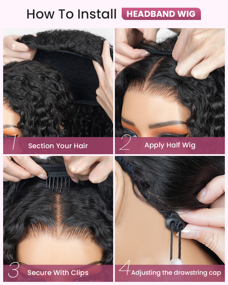 3 In 1 Half Wig | Special Jerry Curl Natural Black With Drawstring Cap No Glue Needed Human Hair Wigs