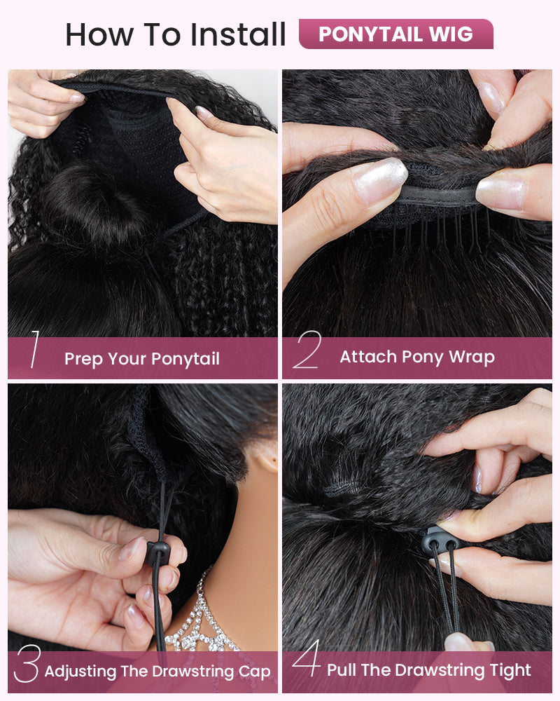 3 In 1 Half Wig | Special Jerry Curl Natural Black With Drawstring Cap No Glue Needed Human Hair Wigs