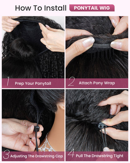 3 In 1 Half Wig | Special Jerry Curl Natural Black With Drawstring Cap No Glue Needed Human Hair Wigs