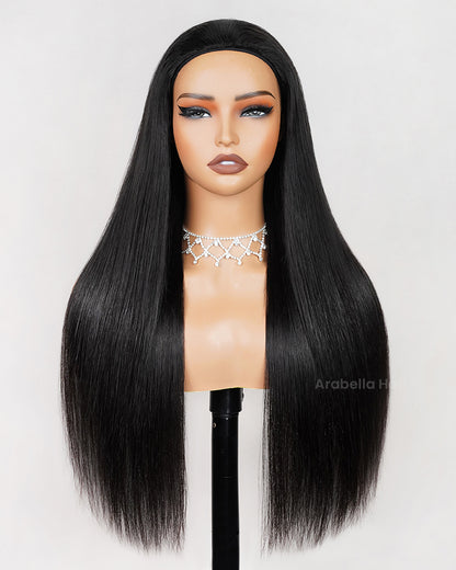 3 In 1 Half Wig | Silky Straight Natural Black Half Wig Beginner-Friendly Human Hair Wigs