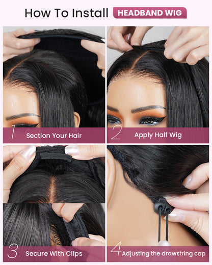 3 In 1 Half Wig | Silky Straight Natural Black Half Wig Beginner-Friendly Human Hair Wigs