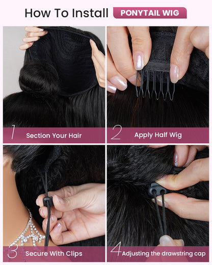 3 In 1 Half Wig | Silky Straight Natural Black Half Wig Beginner-Friendly Human Hair Wigs