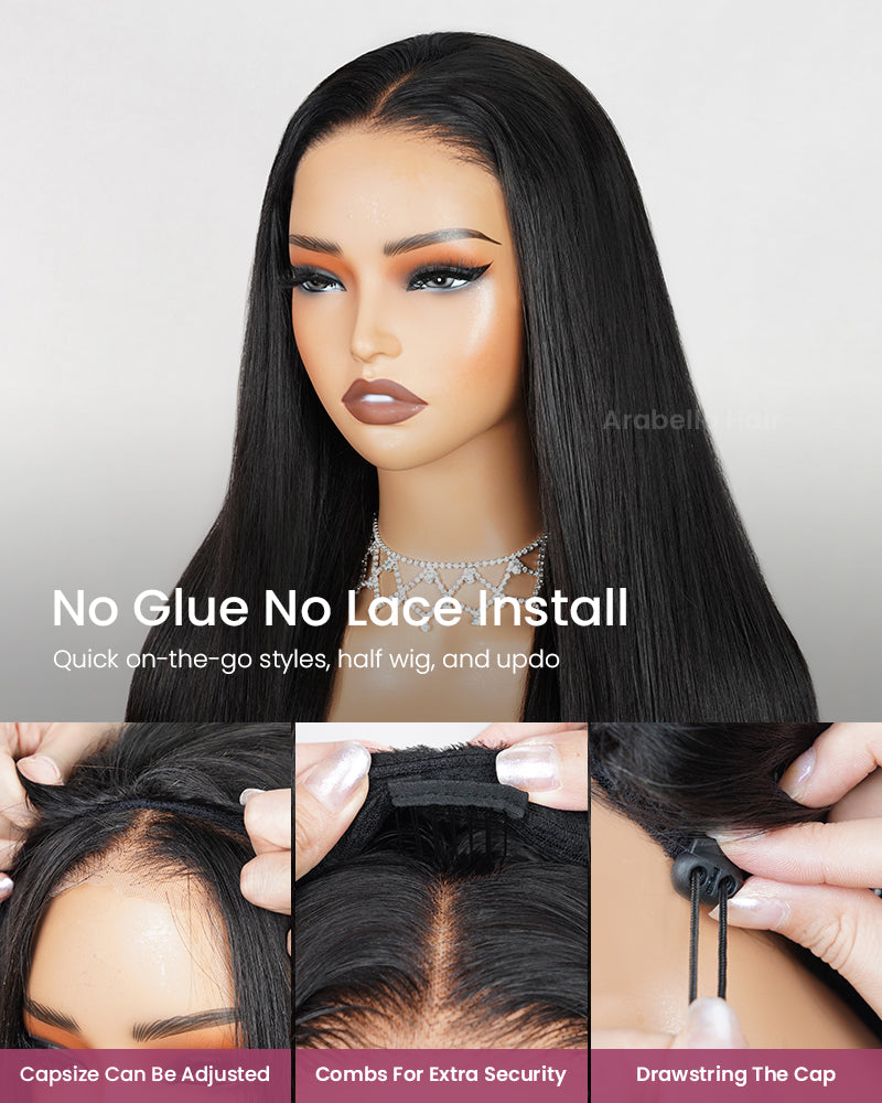 3 In 1 Half Wig | Silky Straight Natural Black Half Wig Beginner-Friendly Human Hair Wigs