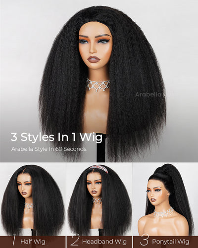 Arabella Hair Arabella 3 In 1 Half Wig Glueless Yaki Straight Wig Invisi Drawstring Natural Black Endless Protective Styles